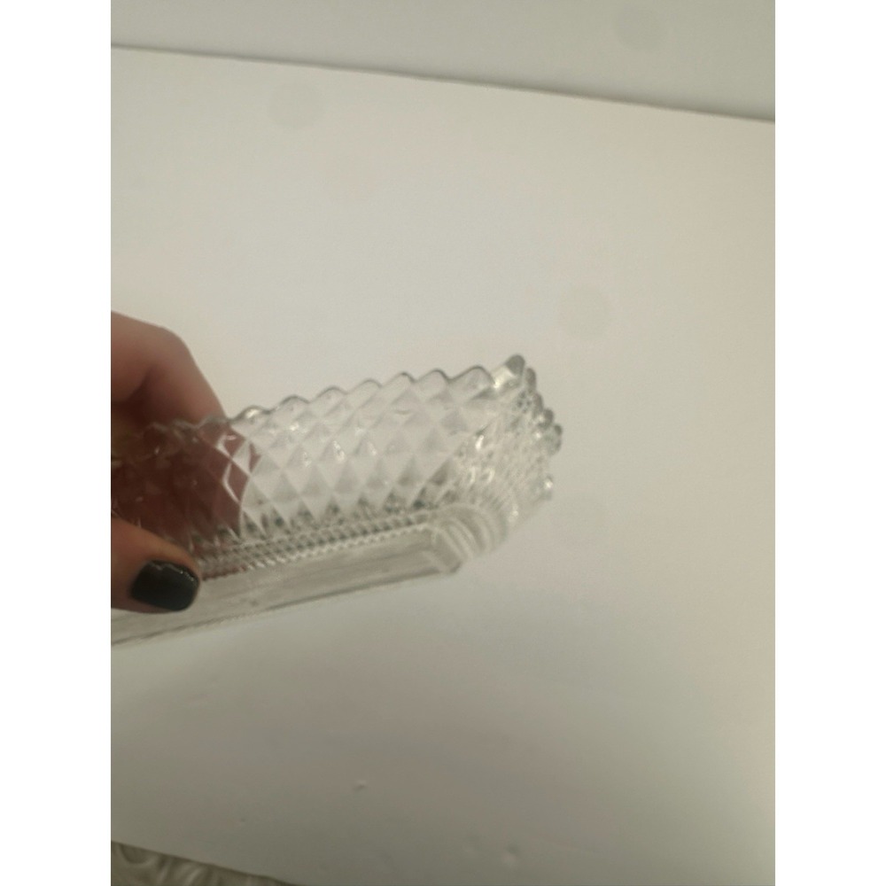 VINTAGE Rectangle  Ruffled Diamond‎ Point Candy Nut Dish - Picture 4 of 5